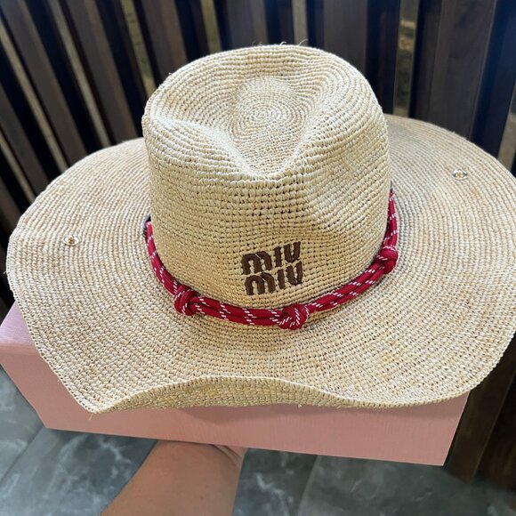 Miu Miu | Dresses | Womens Miu Miu Tan Straw Hat Red Detail 